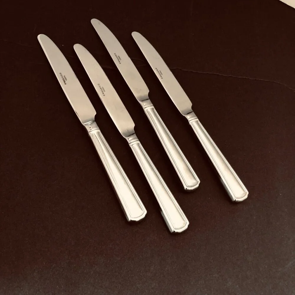 Wallace‎ Parker House Dinner Knives Set 4 Stainless Steel Square Edge NIce